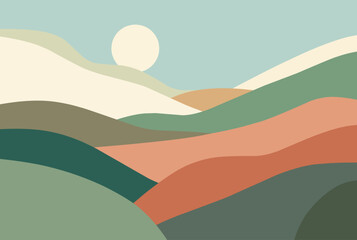 Obraz premium Modern abstract background featuring soft and flowing curves of mountain landscapes. Designed with a calming, earth-tone palette perfect for eco branding and wellness themes.