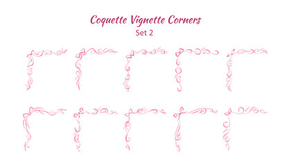 10 hand drawn corners with bow ribbon elements. Elegant editable vignettes for making frames
