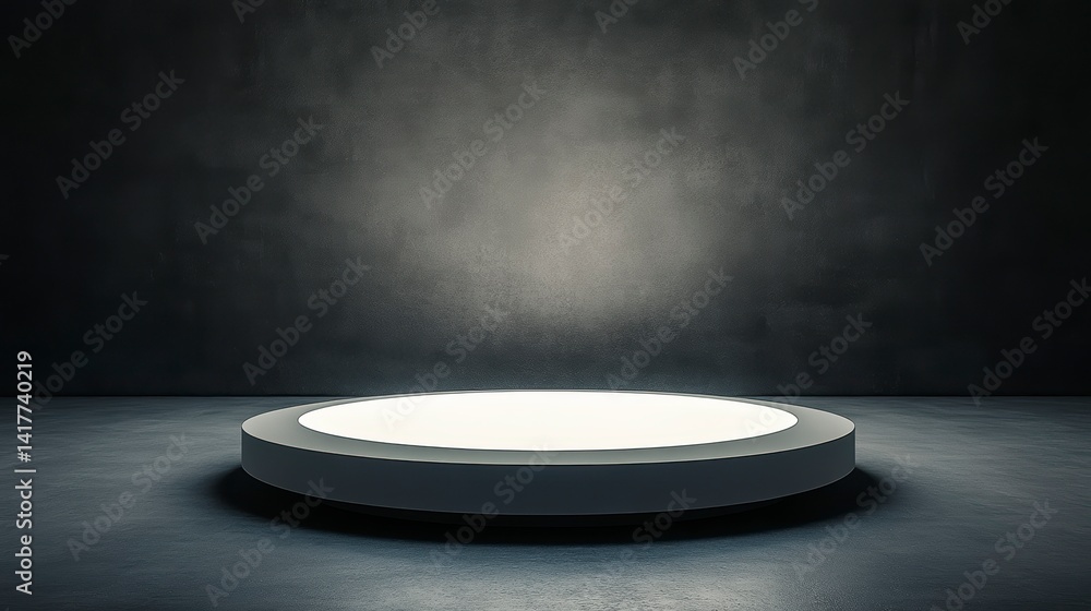 Poster illuminated circular platform on dark background, ideal for product display or presentation.