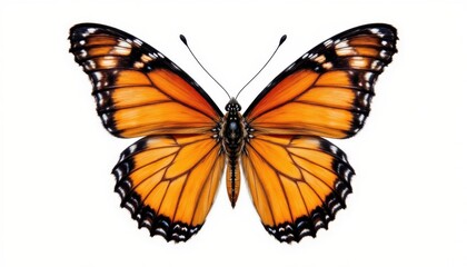 Fototapeta premium Beautiful and Colorful Butterfly Isolated on White Background Nature Macro Photography Studio Close-up Vibrant Colors