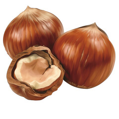 Three nuts are shown, one of which is open