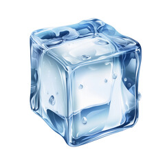 A blue ice cube with water droplets on it