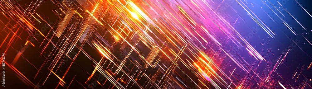 Poster abstract design with vibrant, intersecting lines.