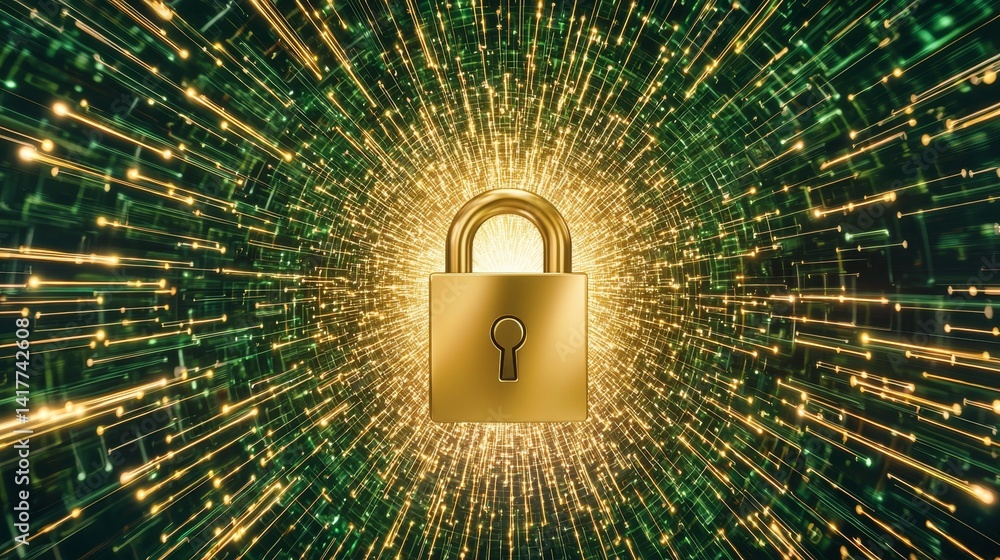 Poster protecting financial transactions with digital locks cybersecurity graphic design abstract environme