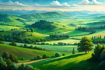 Naklejka premium landscape with long green land and mountains