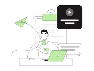 Flat vector illustration of business people operating work scene
