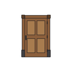 brown wooden door. icon. vector illustration