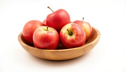 Fresh Apples on Wooden Bowl Kitchen Setting Food Photography Bright Environment Close-Up View of Healthy Produce