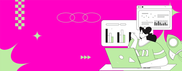Flat vector illustration of business people operating work scene
