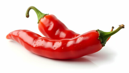 Two Fresh Red Chili Peppers Isolated on White Background