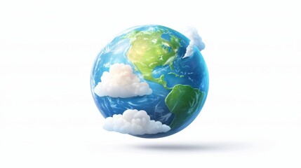 Fototapeta premium Flat Design Illustration of Earth with Clouds Against a Clean White Background
