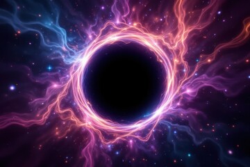 Exploring a Magical Fantasy Black Hole Portal in the Cosmos Digital Artwork Vibrant Colors Cosmic Environment Wide Angle