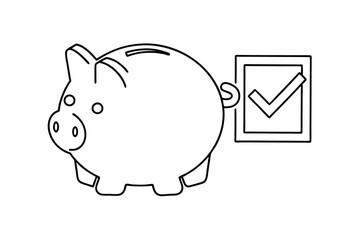 Piggy Bank And Check Mark Outline Illustration Financial Approval Concept