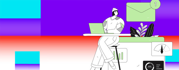 Flat vector illustration of business people operating work scene
