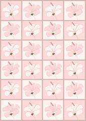 Vintage stylised flowers, placement by grid. Cheerful floral surface design print in old school 60s, 70sColorful retro background. Geometric abstract seamless pattern .