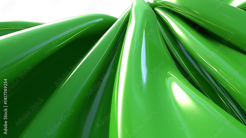Poster abstract green curves isolated on white background reflective and smooth surface modern design artis
