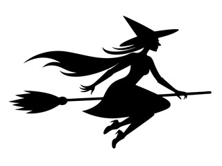 Flying Witch Silhouette Vector | Halloween Witch SVG for Cricut