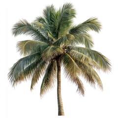 Lush Coconut Palm Tree with Vibrant Green Foliage Isolated Against a Clean White Background