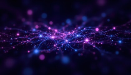 Obraz premium Dynamic Plexus of Abstract Glow Dots in a Digital Space Vivid Colors Visual Art Dark Environment High Angle View