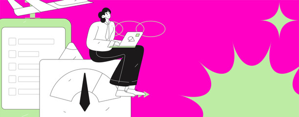 Flat vector illustration of business people operating work scene
