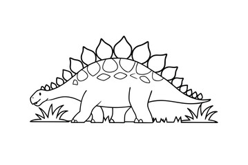 Outlined Stegosaurus In Grass Black And White Dinosaur Illustration Vector