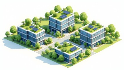 Obraz premium Isometric View Of Green Sustainable Buildings