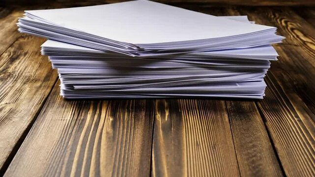 Stack of papers on wooden table