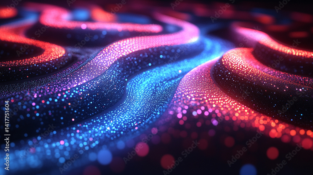 Poster flowing red and blue light trails converge in the distance symbolizing speed data motion and digital