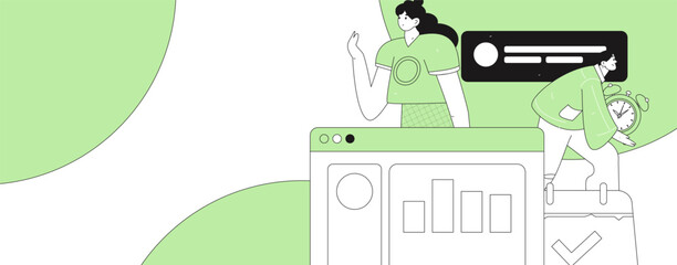 Flat vector illustration of business people operating work scene
