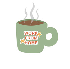 Illustration of coffee mug with work from home text