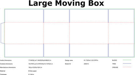 Technical drawing of a large corrugated cardboard box packaging layout