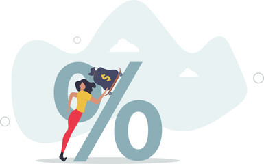 Personal loan interest rate, finance risk, debt or mortgage to pay back, credit or monetary policy concept.flat character life .