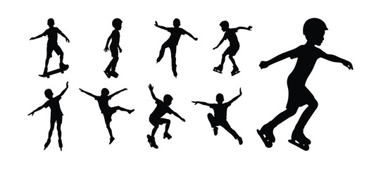 Silhouette of Boy Roller Skating on Quad Skates.
