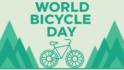 Bicycle with Mountain Silhouettes and World Bicycle Day Text