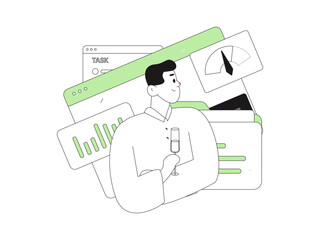 Flat vector illustration of business people operating work scene
