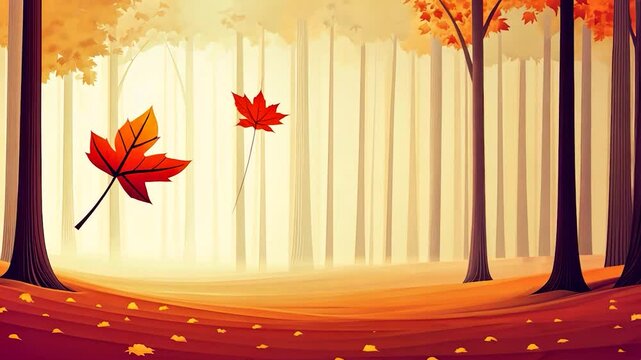 Autumn Leaves Falling in Forest