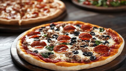 Delicious pepperoni pizza, freshly baked, with melted cheese .