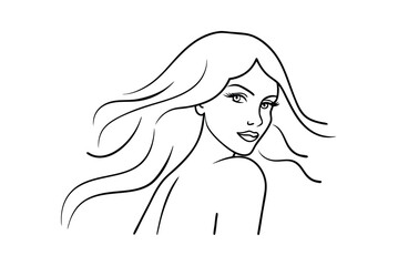 Elegant Woman With Flowing Hair Outline Vector Illustration For Beauty Fashion Projects