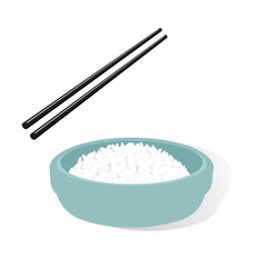 Rice bowl with chopsticks sign on white background vector.