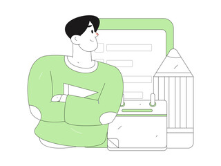 Flat vector illustration of business people operating work scene
