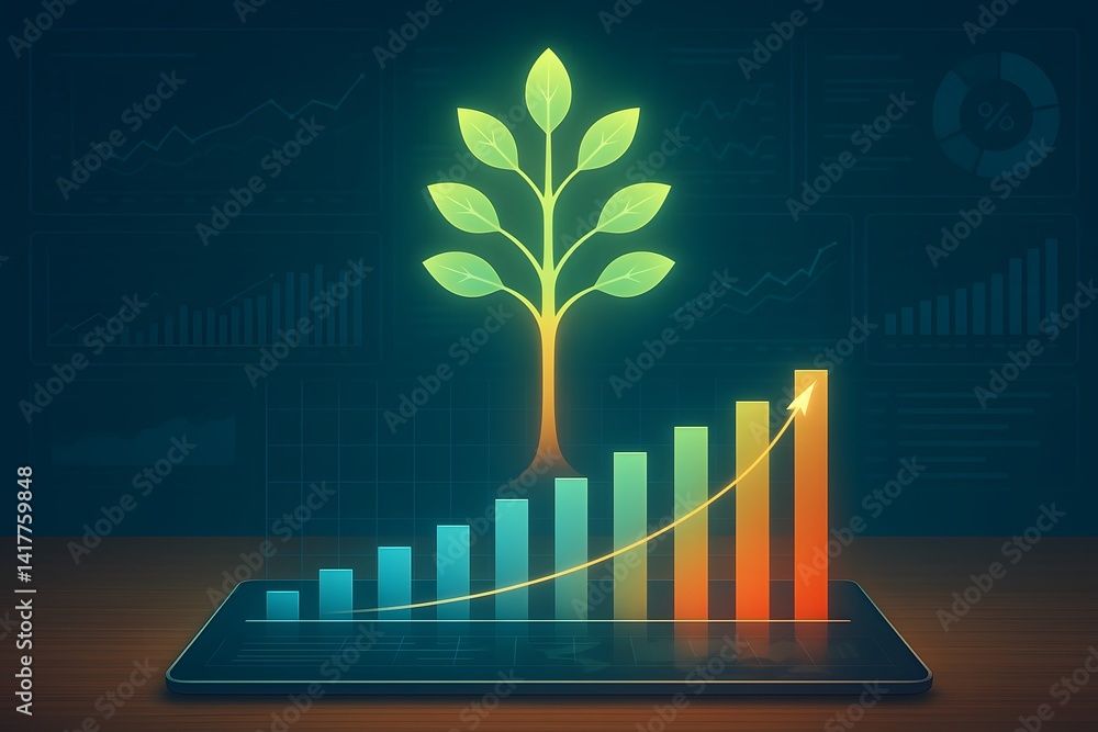 Poster Growth Concept With Tree and Chart Symbolizing Sustainable Progress