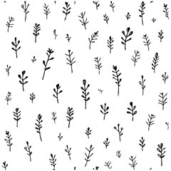 Doodle Style Floral Pattern on White Canvas