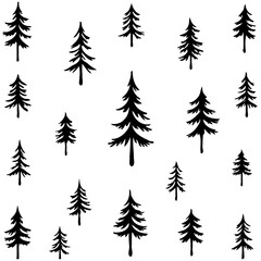 Obraz premium Seamless Pattern of Hand-Drawn Coniferous Trees