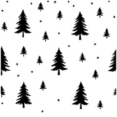 Obraz premium Seamless Evergreen Forest Pattern Black And White