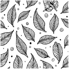 Seamless Pattern with Botanical Leaf and Dot Design