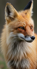 Fototapeta premium Fox Portrait with Orange Fur Looking Right in Nature