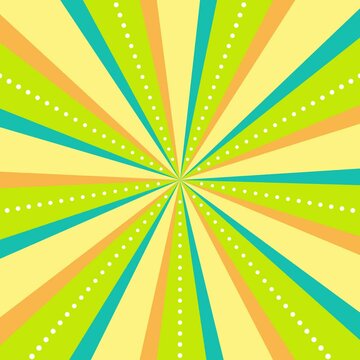 4色サンバーストとドット線のイラストが回転するループ動画（ビタミンカラー）【正方形ビデオ】