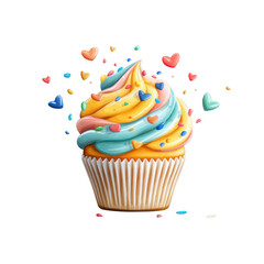 Delicious Swirled Cupcake with Colorful Sprinkles and Hearts A Festive Treat Perfect for Celebrations
