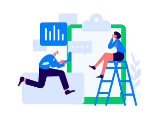 Flat vector illustration of business people operating work scene
