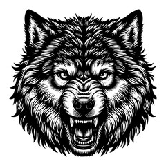 Fototapeta premium wolf portrait sketch engraving black and white outline. Scratch board imitation.